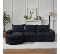 Canapé Modulaire d'Angle L,3 Places,Avec méridienne,Tissu Chenille Doux,Relax et Repos avec Coussin de Nuque,Noir