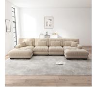 Canapé modulaire d'angle U 4 places - KOMHTOM - Cloud - Convertible avec ottoman mobile - Chenille - Café clair (406x145x81 cm)