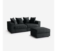 Canapé modulaire de salon déhoussable avec pouf et coussins Cortina D - Noir