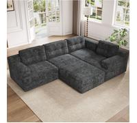Canapé modulaire en chenille gris 252 x 180 x 82 cm, forme L ou U, sans montage, avec pouf, 5 à 6 places