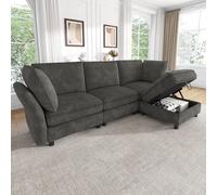 Canapé modulaire en forme de L, pouf avec rangement, canapé "Cloud", revêtement en velours, 4 places, livraison sans montage (gris)