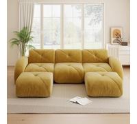 Canapé modulaire en forme de U, jaune, avec un canapé 3 places et un repose-pieds en chenille, design sans cadre, antidérapant et ne nécessitant aucun montage, dimensions : 281 x 171 x 76 cm