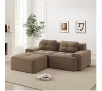 Canapé Modulaire en L pour Salon, Assise Profonde, Sofa Cloud en Velours Côtelé avec Pouf, Canapé-Lit Deux Places Capitonnée, Marr