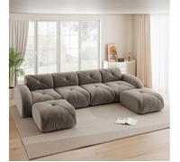 Canapé Modulaire en U 4 Places avec 2 Poufs, Sans Montage, Mousse 32D, Chenille Taupe - UVRION