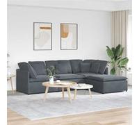 Canapé modulaire et repose pieds et coussins velours gris foncé