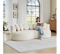 Canapé modulaire forme demi-lune avec dossier continu - MEUNIQ - 6 coussins, sans accoudoirs, chenille beige