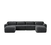 Canapé modulaire gris en peluche avec coussins sans montage