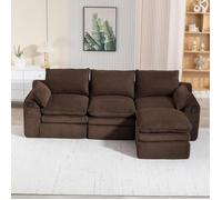Canapé modulaire - KOMHTOM - Canapé modulaire 3 places - Velours côtelé - Pouf et coussins - Poches latérales
