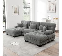 Canapé modulaire - MINIMAL - Canapé Cloud - 3 places - Chenille grise - Ottomans modulables