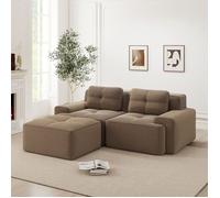 Canapé modulaire - MINIMAL - Canapé nuage modulable boneless - 2 places convertible - Tissu corde marron - Mousse 32D