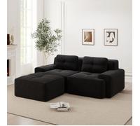 Canapé Modulaire Moderne en L pour Salon avec Assise Profonde, Sofa Cloud en Velours Côtelé avec Ottoman, Canapé-Lit Capitonné, No