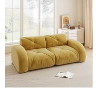 Canapé modulaire sans cadre en chenille jaune, rembourrage mousse 32D haute densité, canapé de salon confortable et modulable.