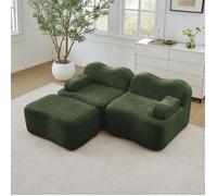 Canapé modulaire sans os en forme L vague avec 1 ottoman, Canapé 2 places avec coussin d'accoudoir mobile pour salon, Velours Vert