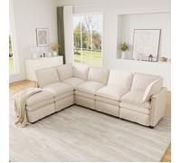 Canapé modulaire XXL, 6 places, avec pouf mobile, canapé d'angle en L en chenille, combinable librement, adapté au salon, beige