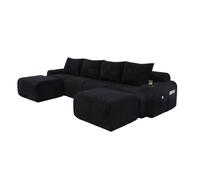 Canapé modular coin pour 4 personnes avec 2 ottomans corduroy noir 333x174x80 cm