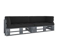 vidaXL Canapé-palette 2 places avec coussins Gris Bois de pin imprégné