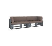 vidaXL Canapé-palette 2 places avec coussins Gris Bois de pin imprégné