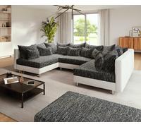Canapé panoramique Clovis Blanc Noir modulable avec tabouret