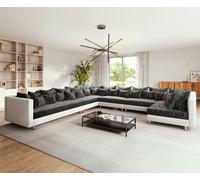 Canapé Panoramique Clovis XXL blanc noir pouf gauche