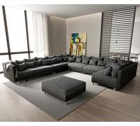Canapé-panoramique Clovis XXL Tabouret noir pouf gauche Modulable