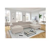 Canapé panoramique convertible avec 2 coffres PAOLA en tissu - Beige - L320,5 x P188 x H76cm - LOUNGITUDE