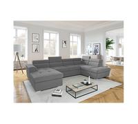 Canapé panoramique convertible avec 2 coffres PAOLA en tissu - Gris clair - L320,5 x P188 x H76cm - LOUNGITUDE