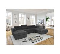 Canapé panoramique convertible avec 2 coffres PAOLA en tissu - Gris foncé - L320,5 x P188 x H76cm - LOUNGITUDE