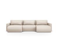 Canapé panoramique convertible avec coffre de rangement "Belfast" 4 places en tissu structurel beige