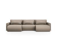 Canapé panoramique convertible avec coffre de rangement "Belfast" 4 places en tissu structurel beige foncé