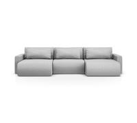 Canapé panoramique convertible avec coffre de rangement "Belfast" 4 places en tissu structurel gris clair