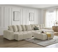 Canapé panoramique convertible coffre ANAKIN tissu bouclette avec pouf beige BOBOCHIC 7 places Beige