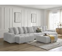 Canapé panoramique convertible coffre ANAKIN tissu bouclette avec pouf gris clair BOBOCHIC 7 places Gris clair