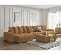 Canapé panoramique convertible coffre ANAKIN tissu bouclette avec pouf jaune BOBOCHIC 7 places Jaune