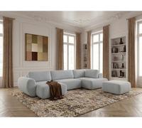 Canapé panoramique convertible coffre DENISE tissu texturé avec pouf gris clair angle gauche BOBOCHIC 6 places Angle gauche Gris clair