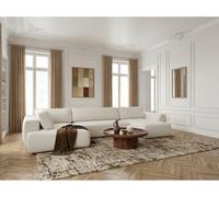 Canapé panoramique convertible coffre DENISE tissu texturé blanc angle droit BOBOCHIC 6 places Angle droit Blanc