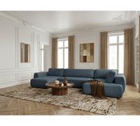 Canapé panoramique convertible coffre DENISE tissu texturé bleu foncé angle gauche BOBOCHIC 6 places Angle gauche Bleu foncé