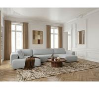 Canapé panoramique convertible coffre DENISE tissu texturé gris clair angle droit BOBOCHIC 6 places Angle droit Gris clair