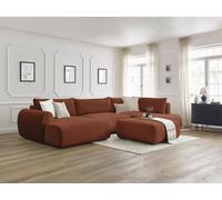 Canapé panoramique convertible coffre LUCIEN gros côtelé doux avec pouf orange angle gauche BOBOCHIC 6 places Angle gauche Orange