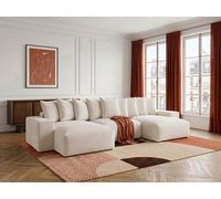 Canapé panoramique convertible coffre VOLTAIRE tissu chiné blanc BOBOCHIC 6 places Blanc
