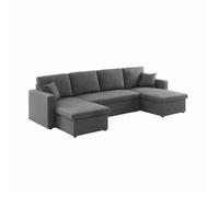 Canapé panoramique convertible en tissu gris foncé. 4 places. coffre rangement. lit modulable