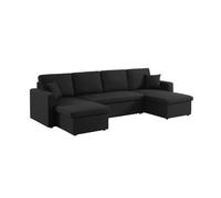 Alice's Garden swe anapé panoramique Convertible en Tissu Noir. 4 Places. Coffre Rangement. lit modulable