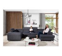 Canapé panoramique convertible, ESTEVE, en tissu prestige luxe gris, 7 places, partie sans accoudoir à droite (vu de face)