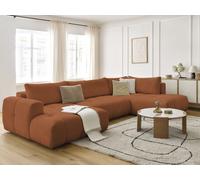 Canapé panoramique convertible FUJI tissu bouclette orange angle gauche BOBOCHIC 5 places Angle gauche Orange