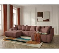Canapé panoramique convertible ROXELANE tissu chiné rouge angle gauche BOBOCHIC 6 places Angle gauche Rouge