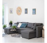 Happy Garden Canapé panoramique convertible Scott simili-cuir 4 places gris
