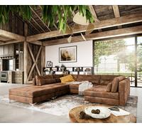 Canapé-panoramique Elio 300x185 cm simili cuir vintage marron antique avec pouf