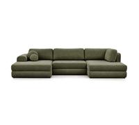 Bestmobilier - April - Canapé panoramique en U 7 Places Convertible avec Coffre en Tissu, Vert Sauge