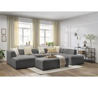 Canapé panoramique fixe MEGEVE avec pouf tissu chiné gris foncé angle gauche BOBOCHIC 6 places Angle gauche Gris foncé