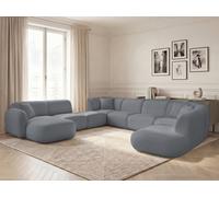 Canapé panoramique fixe modulable ANDA avec 3 chauffeuses, 1 méridienne, 2 angles et 1 pouf gris angle gauche BOBOCHIC 10 places Angle gauche Gris