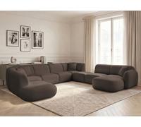 Canapé panoramique fixe modulable ANDA avec 3 chauffeuses, 1 méridienne, 2 angles et 1 pouf marron angle droit BOBOCHIC 10 places Angle droit Marron